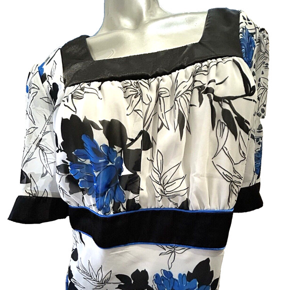 Women’s Studio 1940 White And Cobalt Blue Floral Lined Top in Size Large 12 14 - Picture 2 of 12